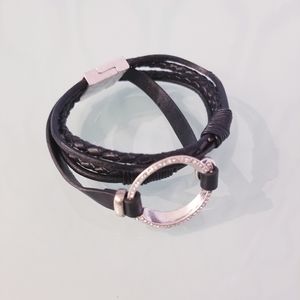 Black Leather Faux Wrap Bracelet